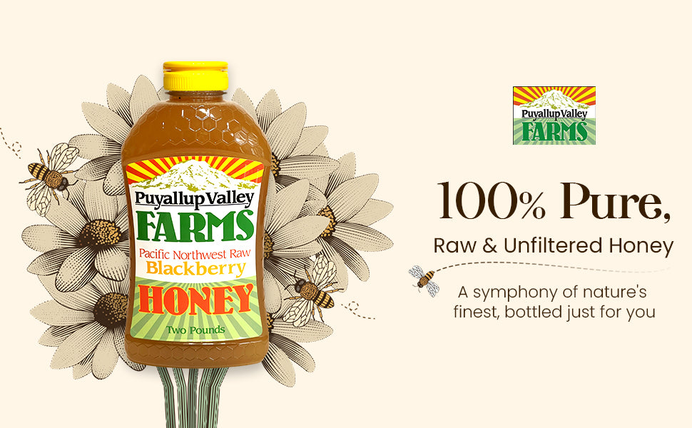 Puyallup Valley Farms™ Blackberry Honey | Raw Unfiltered 100% Pure | All Natural | No Additives | BPA Free No Drip Squeeze Bottle | 32 Oz.