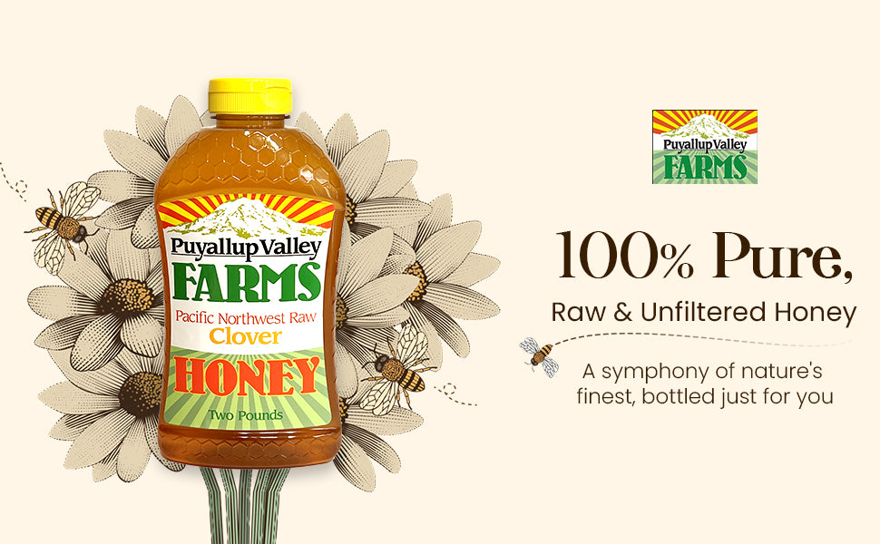 Blueberry Raw Honey by Puyallup Valley Farms Organic Unfiltered Raw Honey All Natural Sweetener No Additives Non Pasteurized Organic Raw Honey BPA Free Raw Organic Honey Bear Squeeze Bottle No Drip Cap FREE SHIPPING Bluberry 24 Oz.