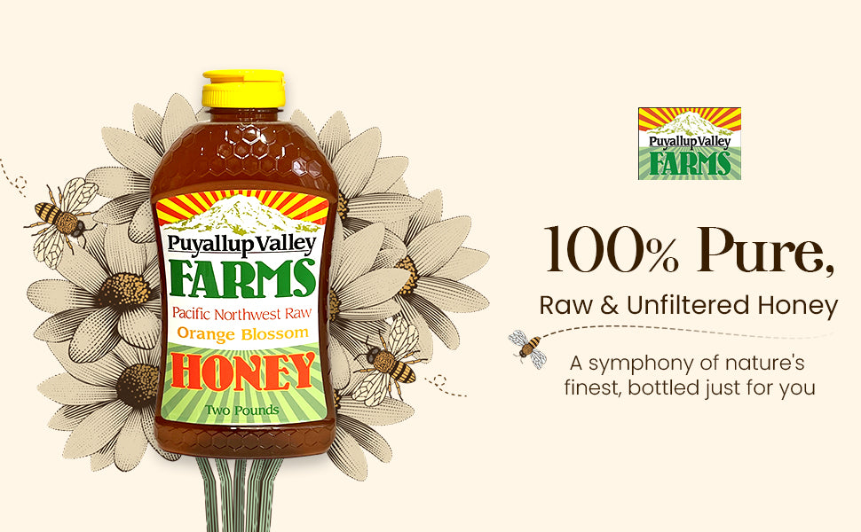 Orange Blossom Raw Honey by Puyallup Valley Farms Organic Unfiltered Raw Honey All-Natural Sweetener No Additives Non-Pasteurized Organic Raw Unfiltered Honey BPA Free Raw Organic Honey Squeeze Bottle No Drip Cap FREE SHIPPING Orange Blossom 32 Oz.