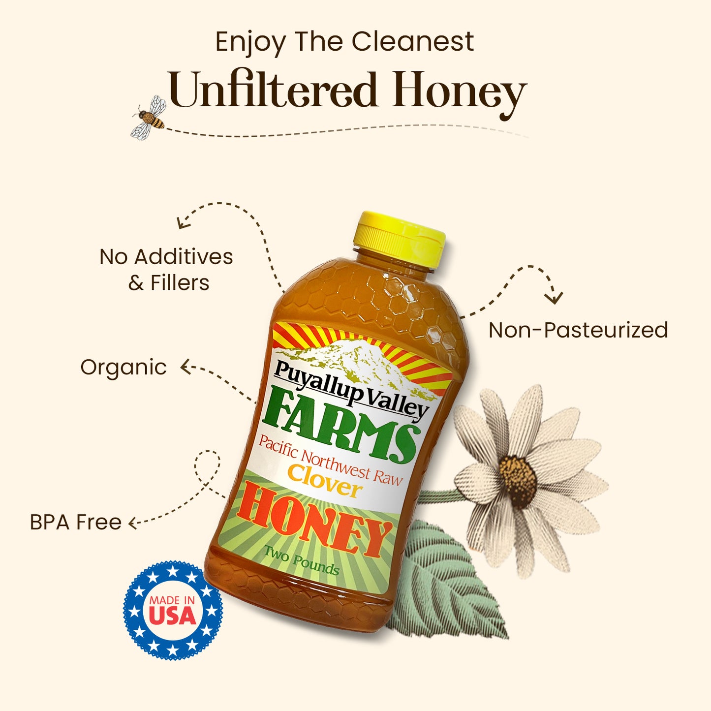 Puyallup Valley Farms™ Clover Raw Unfiltered Honey🍯32 oz.