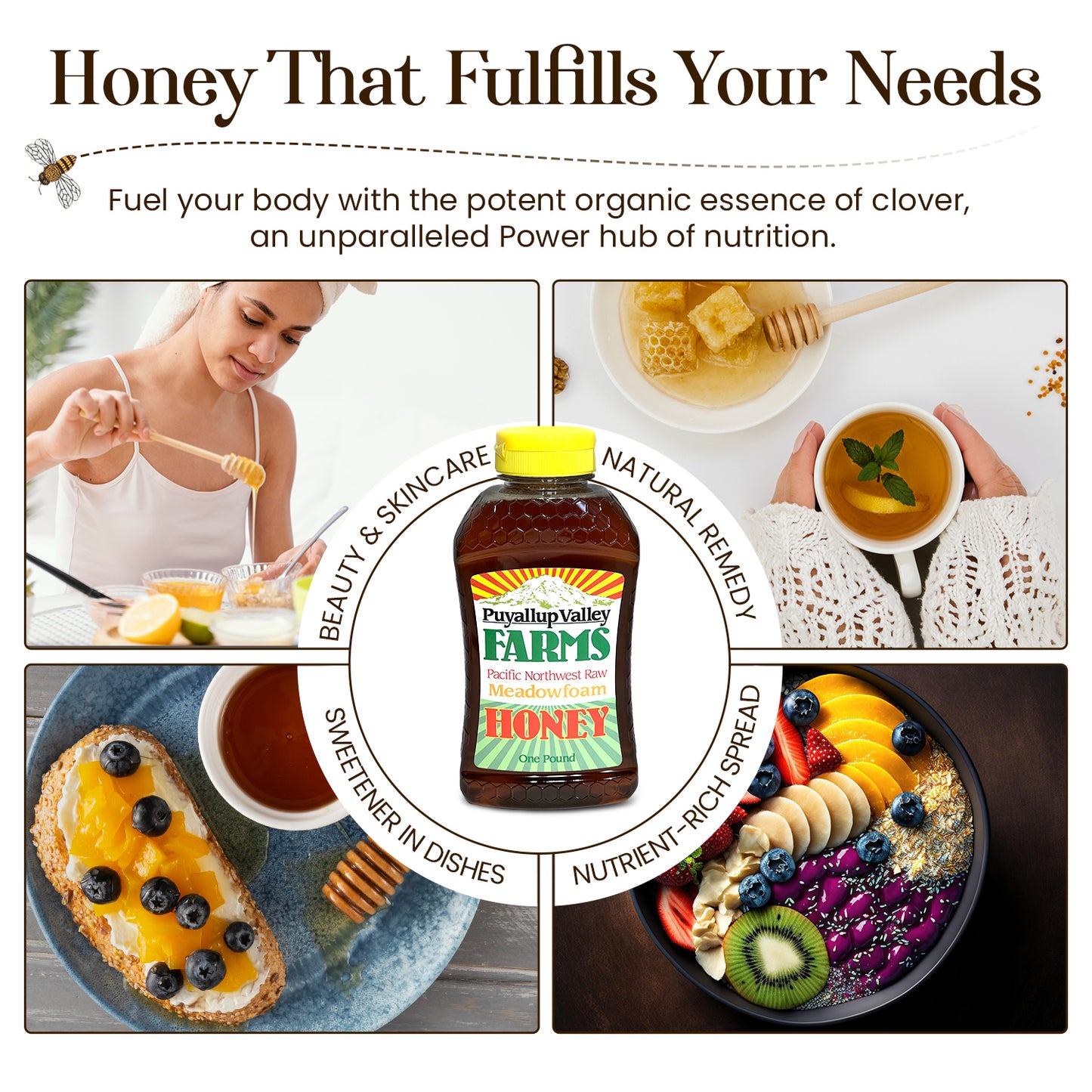 Orange Blossom Raw Honey by Puyallup Valley Farms Organic Unfiltered Raw Honey All Natural Sweetener No Additives Non Pasteurized Organic Raw Honey BPA Free Raw Organic Honey Bear Squeeze Bottle No Drip Cap FREE SHIPPING Orange Blossom 12 Oz.