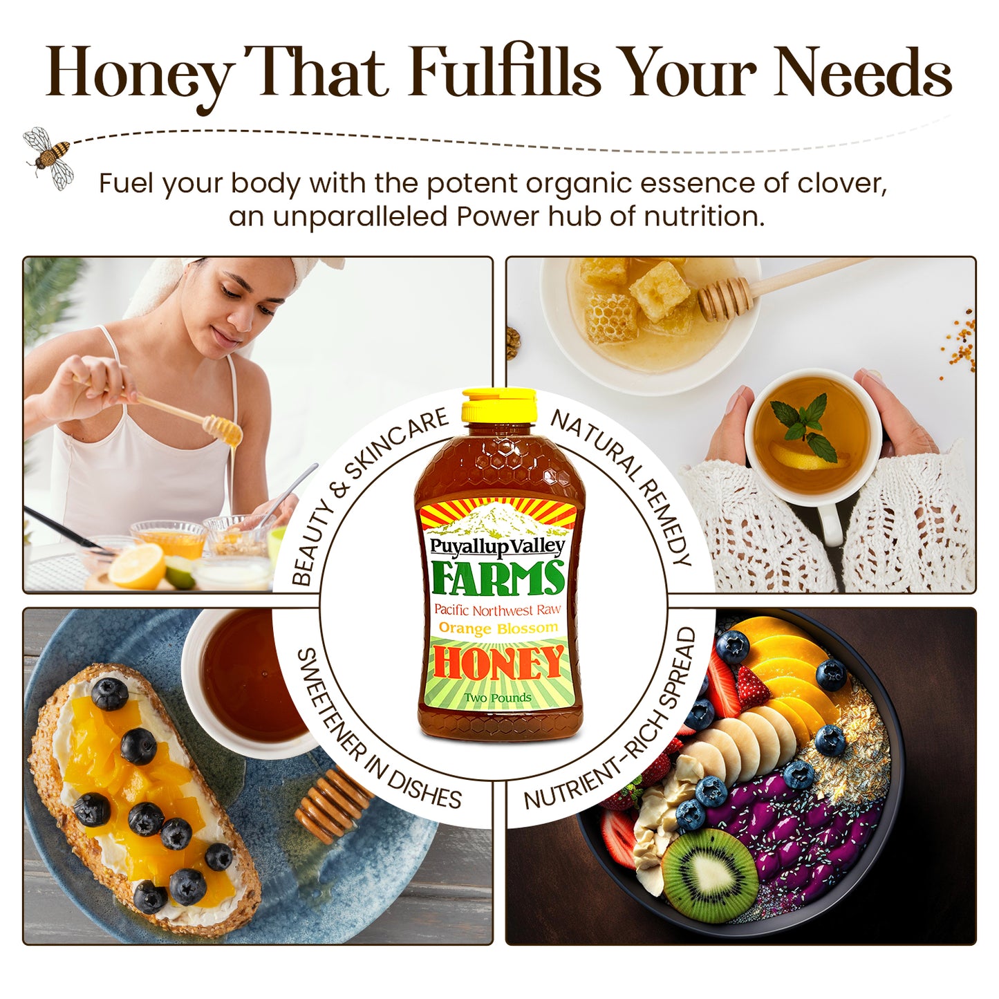 Orange Blossom Raw Honey by Puyallup Valley Farms Organic Unfiltered Raw Honey All-Natural Sweetener No Additives Non-Pasteurized Organic Raw Unfiltered Honey BPA Free Raw Organic Honey Squeeze Bottle No Drip Cap FREE SHIPPING Orange Blossom 32 Oz.