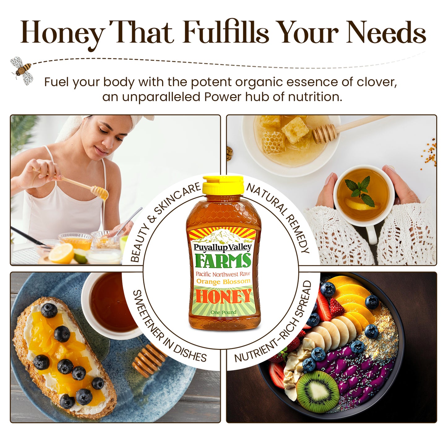 Buckwheat Raw Honey by Puyallup Valley Farms Organic Unfiltered Raw Honey All Natural Sweetener No Additives Non Pasteurized Organic Raw Honey BPA Free Raw Organic Honey Bear Squeeze Bottle No Drip Cap FREE SHIPPING Buckwheat 24 Oz.