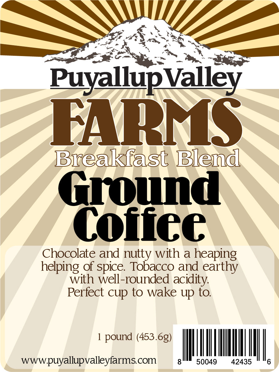 Premium Ground Organic Coffee by Puyallup Valley Farms | Locally Roasted Organic Coffee | FREE SHIPPING | Breakfast Blend 16 Oz.