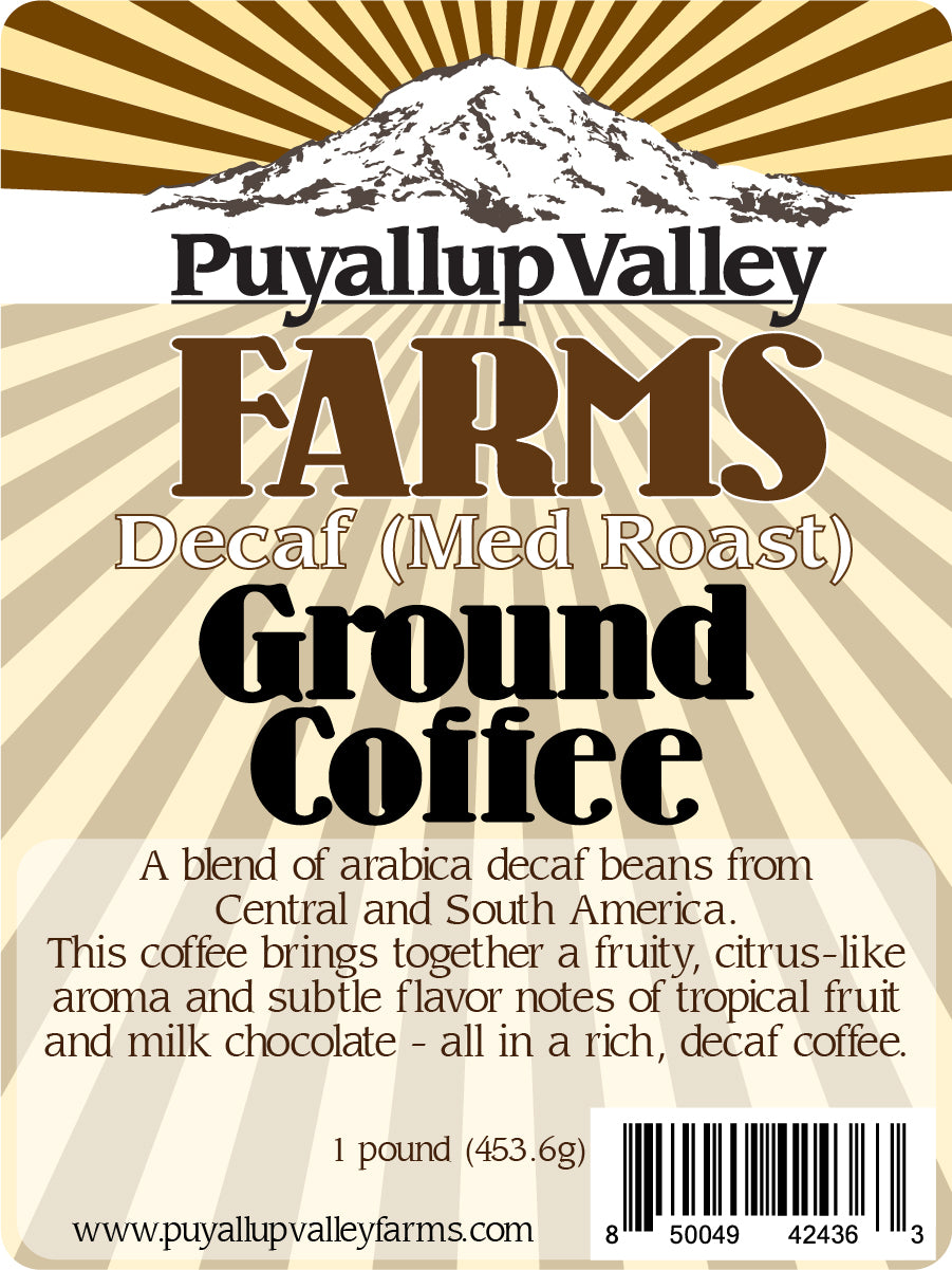 Premium Organic Ground Coffee by Puyallup Valley Farms | Locally Roasted Organic Coffee | FREE SHIPPING | Decaf Medium Roast 16 Oz.