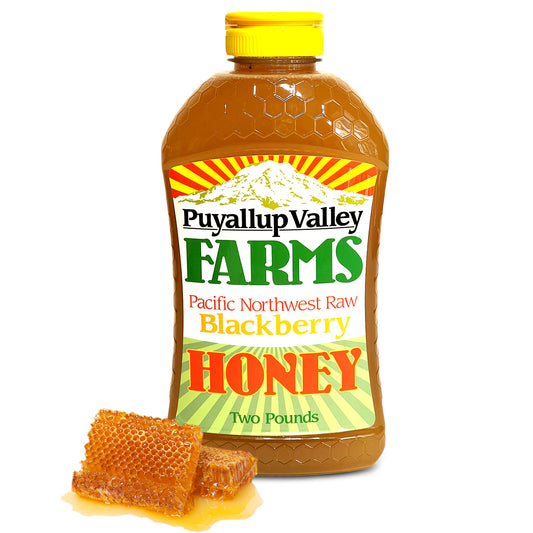 Blackberry Raw Honey by Puyallup Valley Farms | Unfiltered Raw Honey | All-Natural Sweetener | No Additives | Non-Pasteurized Organic Raw Honey | BPA Free Raw Organic Honey Squeeze Bottle | No Drip Cap | FREE SHIPPING Blackberries 32 Oz.