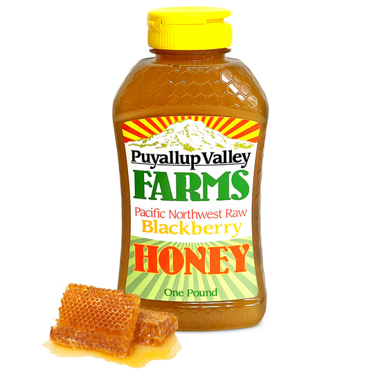 Blackberry Raw Honey by Puyallup Valley Farms | 100% pure, Raw and Unfiltered Honey | All-Natural Sweetener | No Additives | Non-Pasteurized Organic Raw Honey | BPA Free Raw Organic Honey Squeeze Bottle | No Drip Cap | FREE SHIPPING Blackberries 16 Oz.