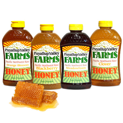 Puyallup Valley Farms™ Honey Gift Box Unfiltered Raw Honey Sampler 128 Oz 🍯Clover Blackberry Meadowfoam Orange Blossom