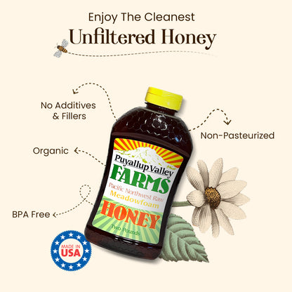 Puyallup Valley Farms™ Meadowfoam Raw Unfiltered Honey 32 Oz Tastes Like Marshmallows!
