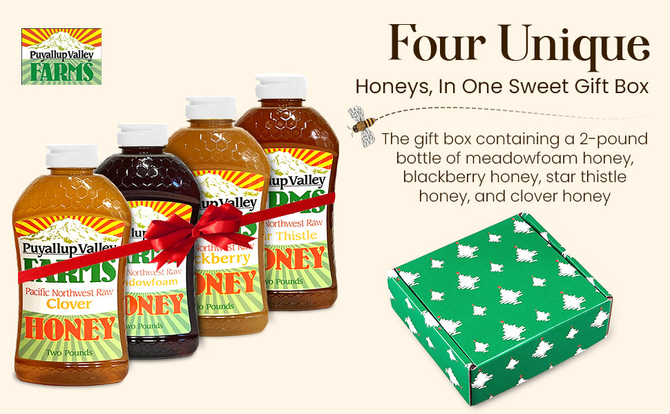 Puyallup Valley Farms™ Honey Gift Box 64 Oz🍯Raw Unfiltered Honey Sampler Clover Meadowfoam Blackberry Orange Blossom