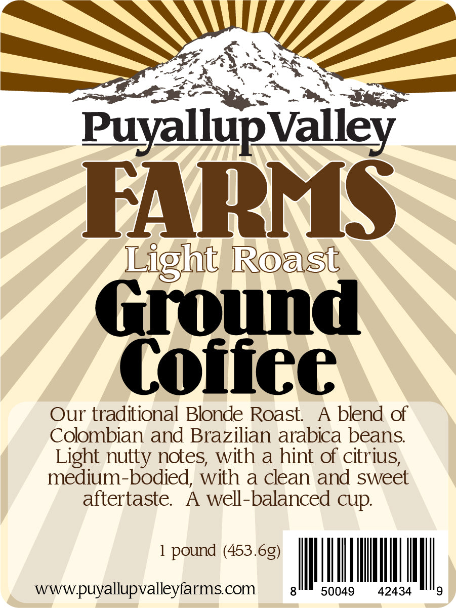 Premium Organic Ground Coffee by Puyallup Valley Farms | Locally Roasted Organic Coffee | FREE SHIPPING | Light Roast Blonde Roast 16 Oz.