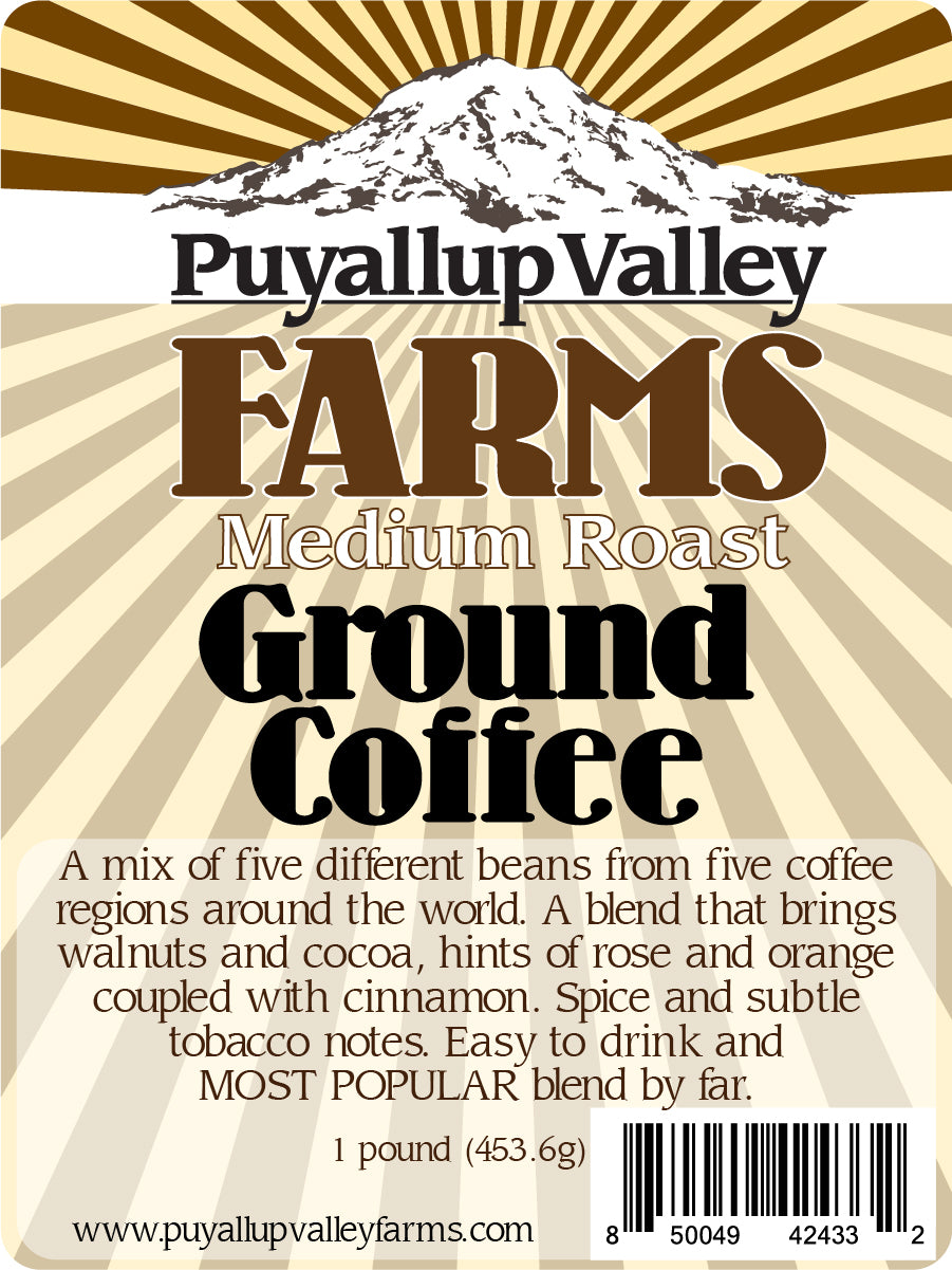 Premium Organic Ground Coffee by Puyallup Valley Farms | Locally Roasted Organic Coffee | FREE SHIPPING | Medium Roast 16 Oz.
