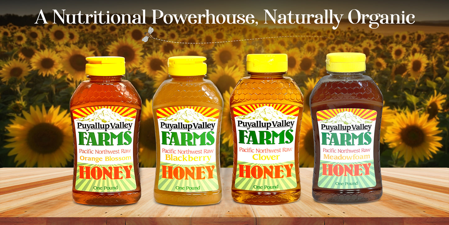 Buckwheat Raw Honey by Puyallup Valley Farms Organic Unfiltered Raw Honey All Natural Sweetener No Additives Non Pasteurized Organic Raw Honey BPA Free Raw Organic Honey Bear Squeeze Bottle No Drip Cap FREE SHIPPING Buckwheat 24 Oz.